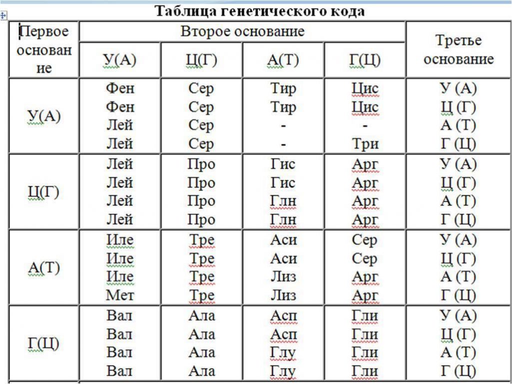 genetic code table